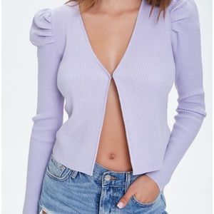 Lavender Purple Ruched-Sleeve Cardigan Knit Sweater Medium NWT